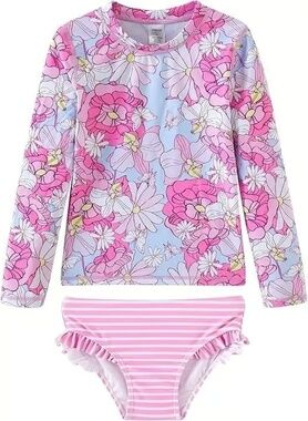 Toddler and Little Girls Swimwear Rash Guard Sets with Bikini Bottoms 6-9months